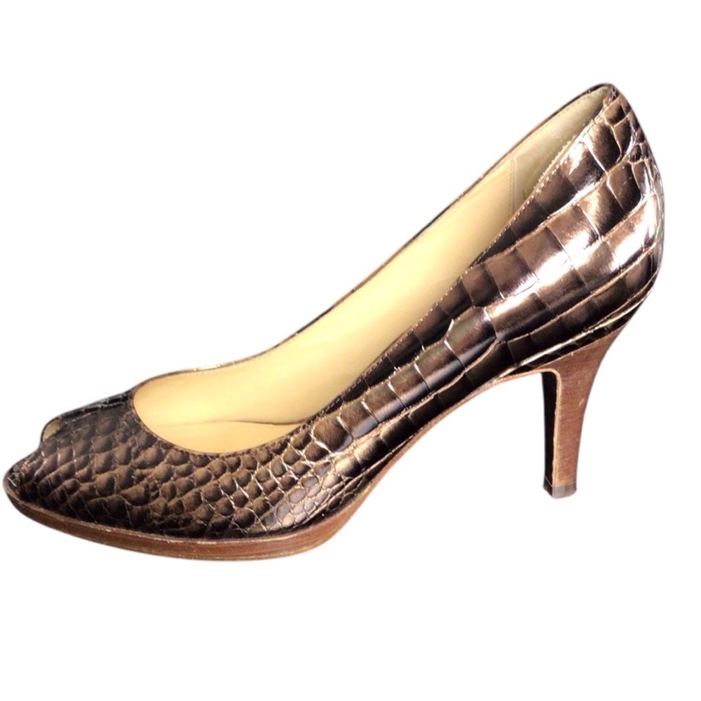 Cole Haan Brown Crocodile Peep Toe Heels size 8